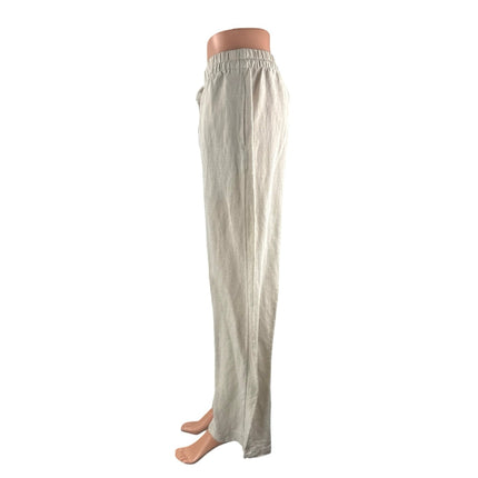 H&M Linen Women's Beige High Rise Baggy Barrel Palazzo Wide Leg Trousers Pants S