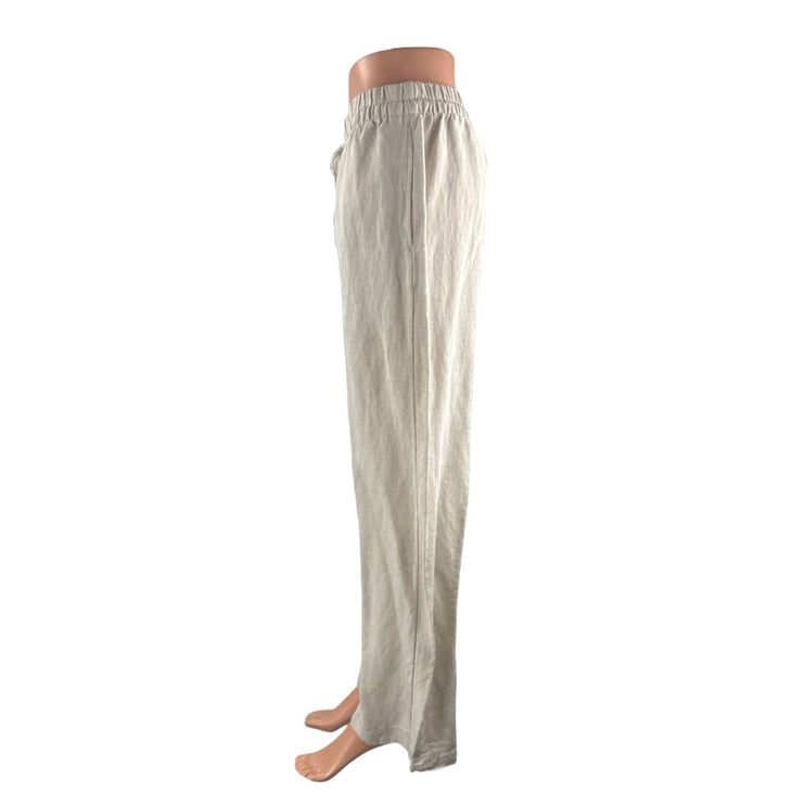H&M Linen Women's Beige High Rise Baggy Barrel Palazzo Wide Leg Trousers Pants S