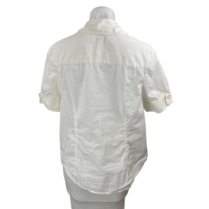 Ann Taylor LOFT Maternity White Collared Short Sleeve Button Down Shirt Top Sz M