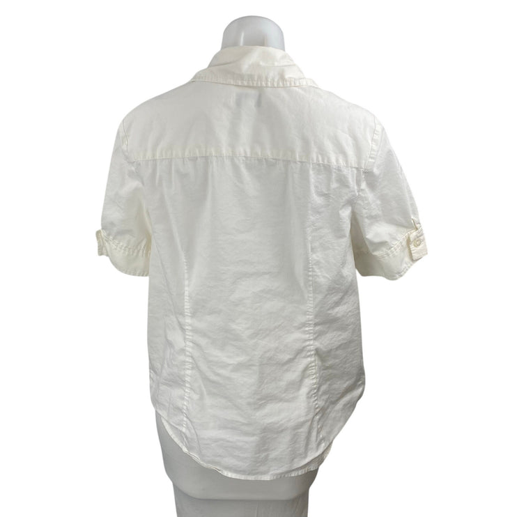 Ann Taylor LOFT Maternity White Collared Short Sleeve Button Down Shirt Top Sz M