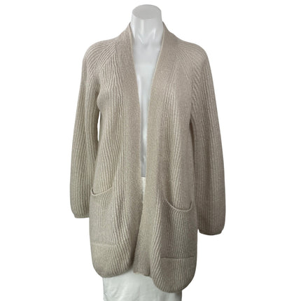 MaxMara Womens Beige Ribbed Knit Pocket Long Sleeve Open Cardigan Sweater Size M