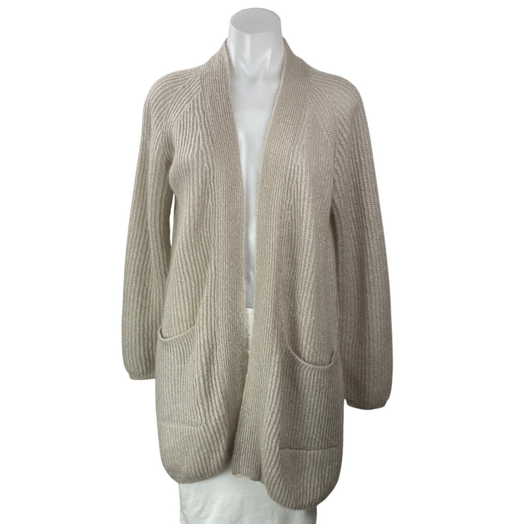 MaxMara Womens Beige Ribbed Knit Pocket Long Sleeve Open Cardigan Sweater Size M