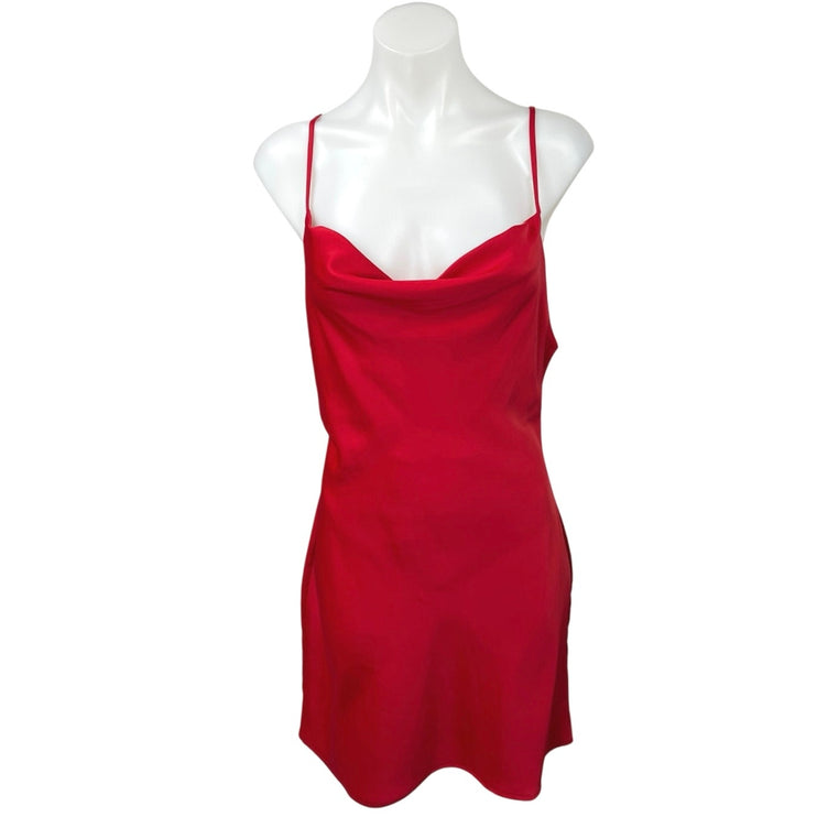 Urban Outfitters Red Silk Satin Cowl Neck Cami Camisole Mini Slip Tank Dress M