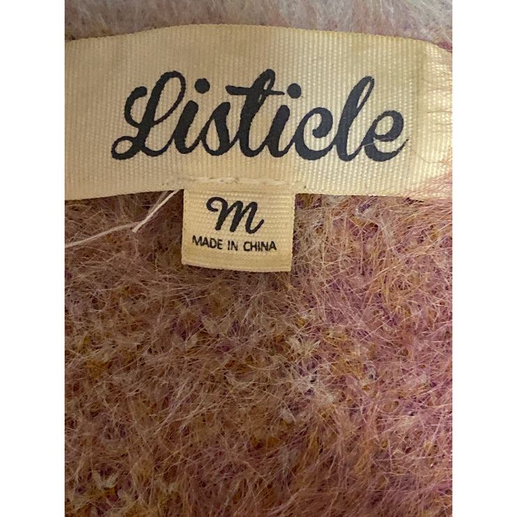 Listicle Women's Beige Floral Fleece V Neck Knit Long Sleeve Sweater Top Size M