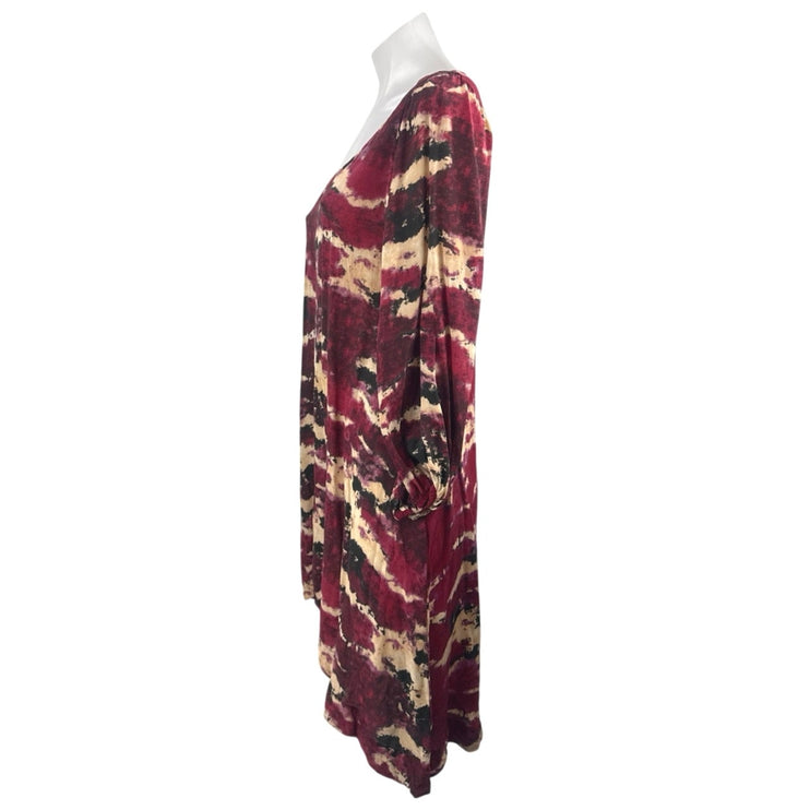 Bohemian Luxe 100% Silk Women Multicolor Abstract Long Sleeve Tee T-Shirt Top XS