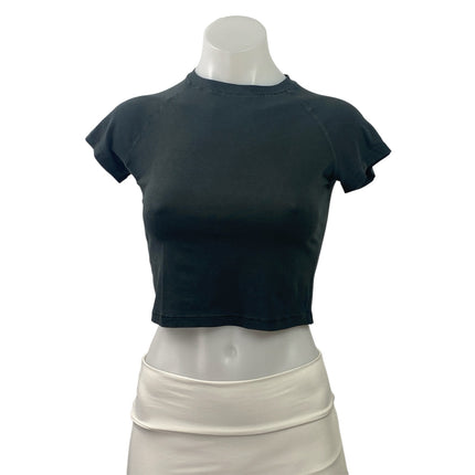 Skims Women's Black Mock Neck Short Sleeve Fitted Crop Tee T-shirt Top Size S