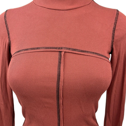 Aritzia Wilfred Free Red Turtleneck Long Sleeve Ribbed Knit Crop top Size XS