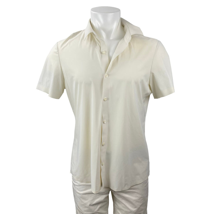 7 Diamonds Men's Cream Collared Short Sleeve Casual Work Button Down Shirt Top M