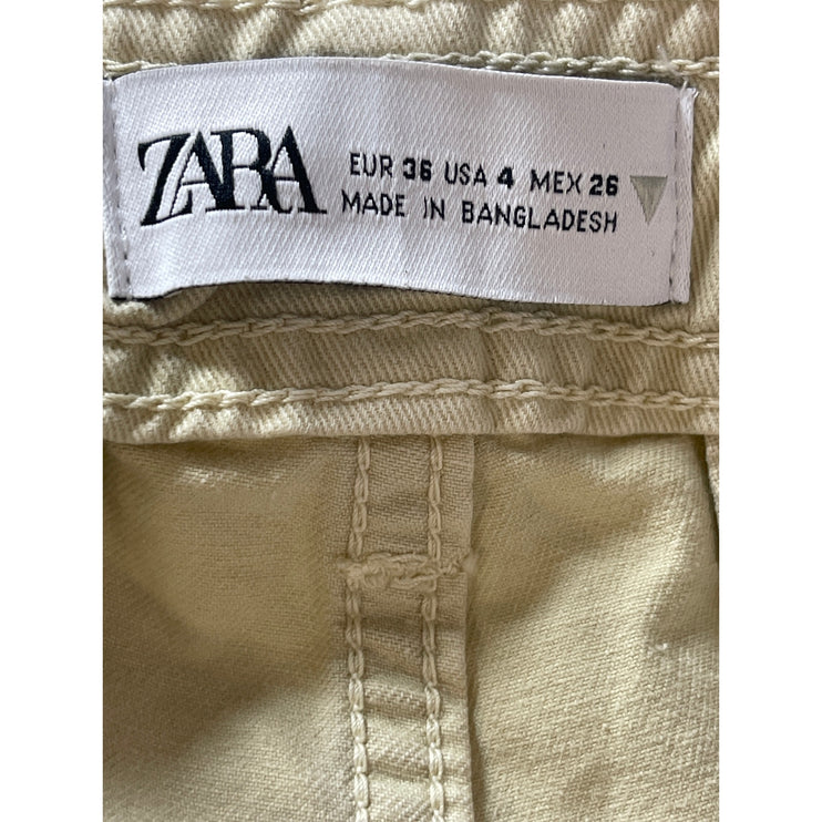 Zara Women's Cream Beige Khaki High Rise Straight Cargo Trousers Pants Size 4