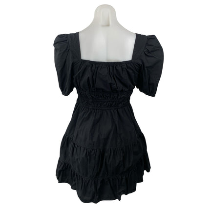 Aritzia Sunday Best Black Short Puff Sleeve Tie Bustier A Line Mini Dress Size S