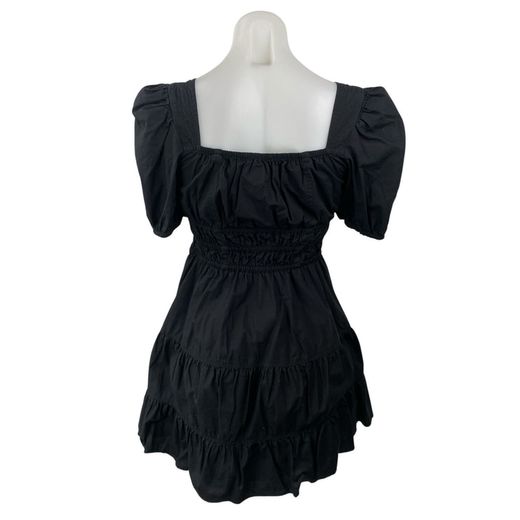 Aritzia Sunday Best Black Short Puff Sleeve Tie Bustier A Line Mini Dress Size S