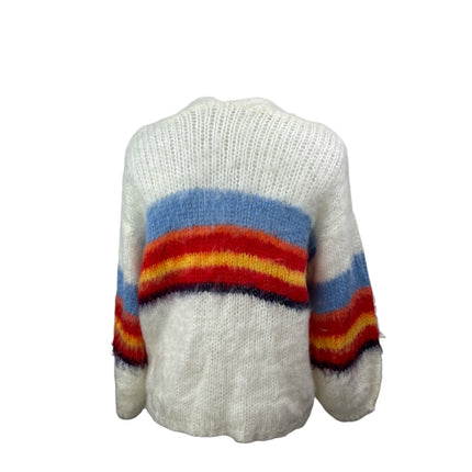 Women's Multicolor Color Block Chunky Knit Balloon Sleeve Cardigan Sweater Top S