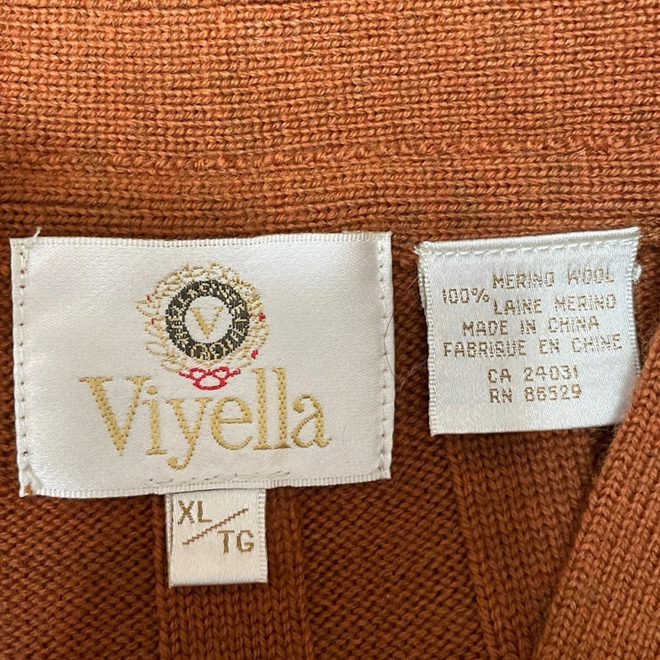 Viyella 100% Merino Wool Brown Cable Knit Button Down Cardigan Vest Tank Top XL