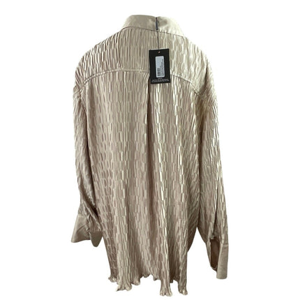 NEW PrettyLittleThing Oatmeal Beige Plisse Oversized Shirt Pants Set Size 26