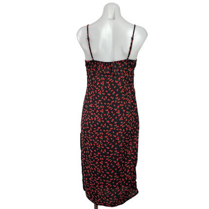 Princess Polly Black Red Floral Sleeveless Tie Slit Cami Midi Slip Dress Size 6