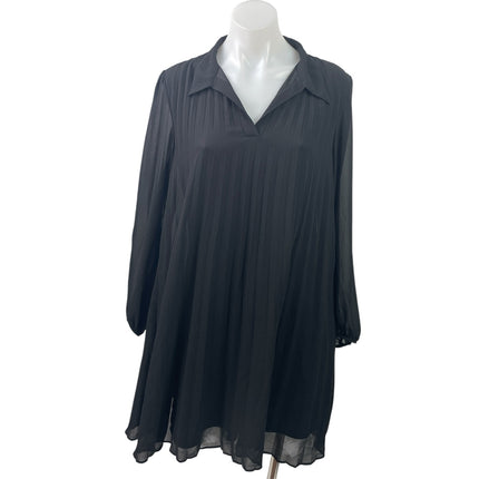 Nine West Womens Black Collared V-neck Long Sleeve Mini Shift Shirt Dress Size M