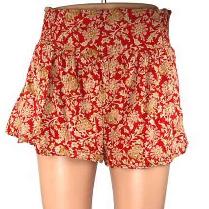 Free People Say It's So Orange Floral Smocked High Waist Flowy Mini Shorts Sz S