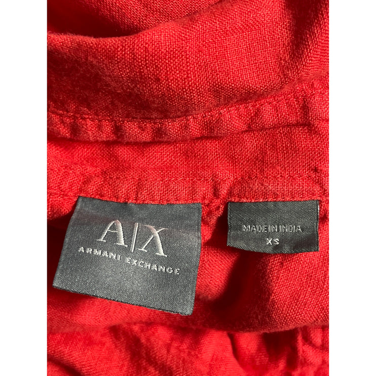 Armani Exchange Red 100% Linen Short Sleeve Pocket Button Down Shirt Top Sz XS