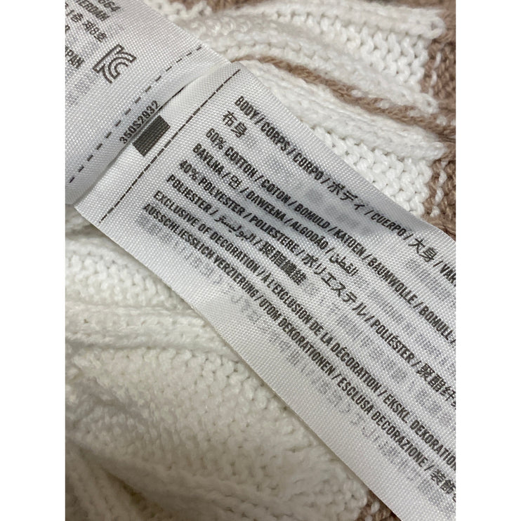 Hollister Womens White Brown Cable Knit 1/4 Zip Collared Polo Sweater Top Size S