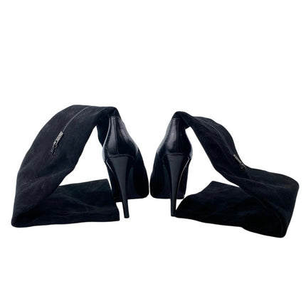 Nursace Women's Black Suede Leather Zip Up Pointed Toe Over the Knee Boots 7.5