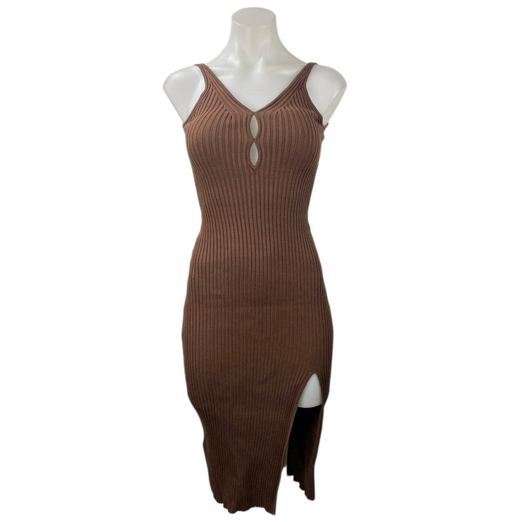 Abercrombie & Fitch Brown Rib Knit Sleeveless Keyhole Slit Midi Bodycon Dress XS