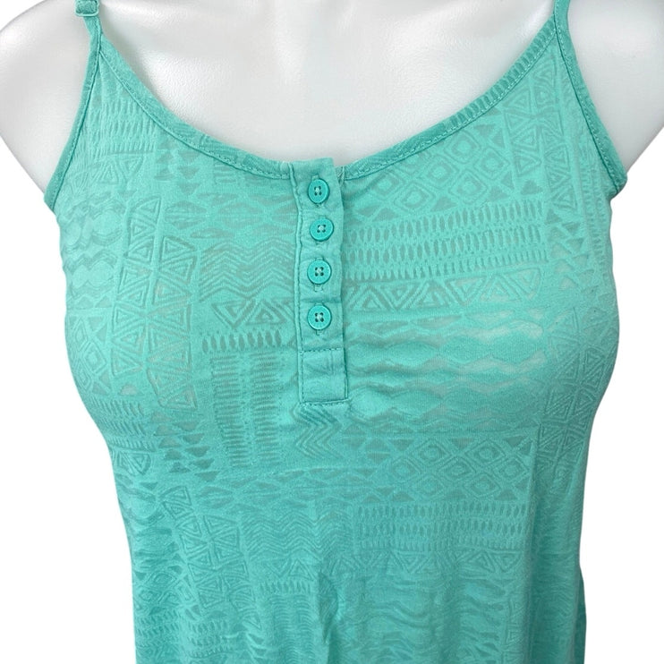 Mantaray Women's Blue Sleeveless Scoop Henley Geometric Ruffle Tank Top Size 8