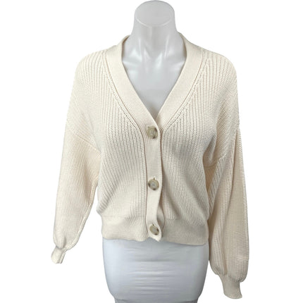 Ann Taylor LOFT Cream Ribbed Knit Long Sleeve Button Up Cardigan Sweater Top XS