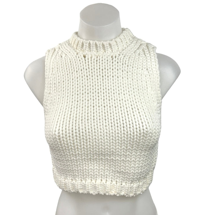 Zara Women's White Knit Mock Neck Sleeveless Pullover Cropped Sweater Vest Top S