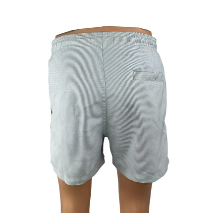 Reiss Mens Light Blue Striped Elastic High Waist Drawstring Board Shorts Size M