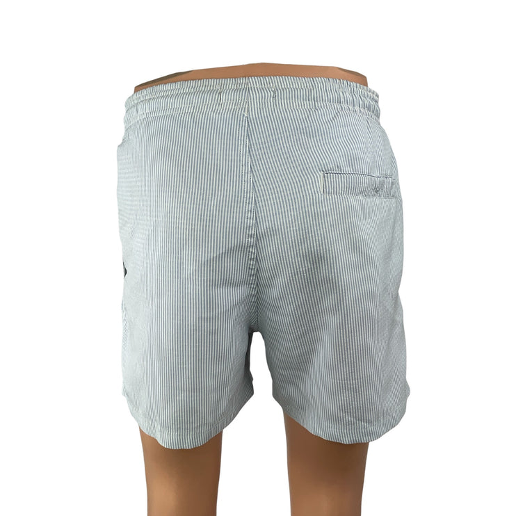 Reiss Mens Light Blue Striped Elastic High Waist Drawstring Board Shorts Size M