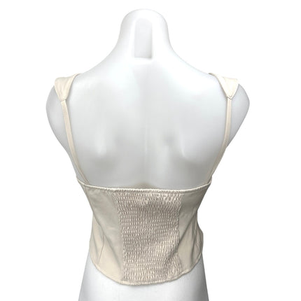 VRG GRL Cream Lace Up Smocked Sleeveless Bustier Corset Crop Tank Top Size 10