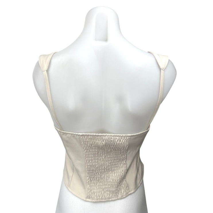 VRG GRL Cream Lace Up Smocked Sleeveless Bustier Corset Crop Tank Top Size 10