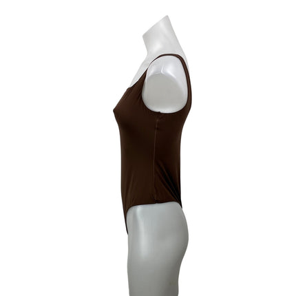 Skims Women's Brown Sleeveless Square Neck Open Back Thong Tank Bodysuit Size L