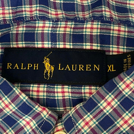 Ralph Lauren Men's Blue Plaid Flannel Long Sleeve Button Down Shirt Top Size XL