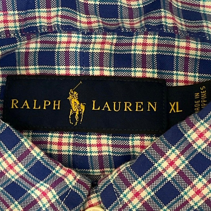 Ralph Lauren Men's Blue Plaid Flannel Long Sleeve Button Down Shirt Top Size XL