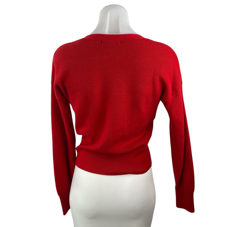 Banana Republic Women's Red Ribbed Knit Long Sleeve Faux Wrap Sweater Top Size S