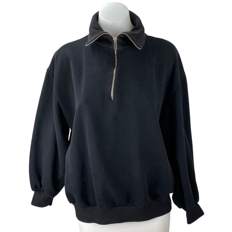 Oak + Fort Women's Black Half Zip Turtleneck Long Sleeve Sweatshirt Top Size XS