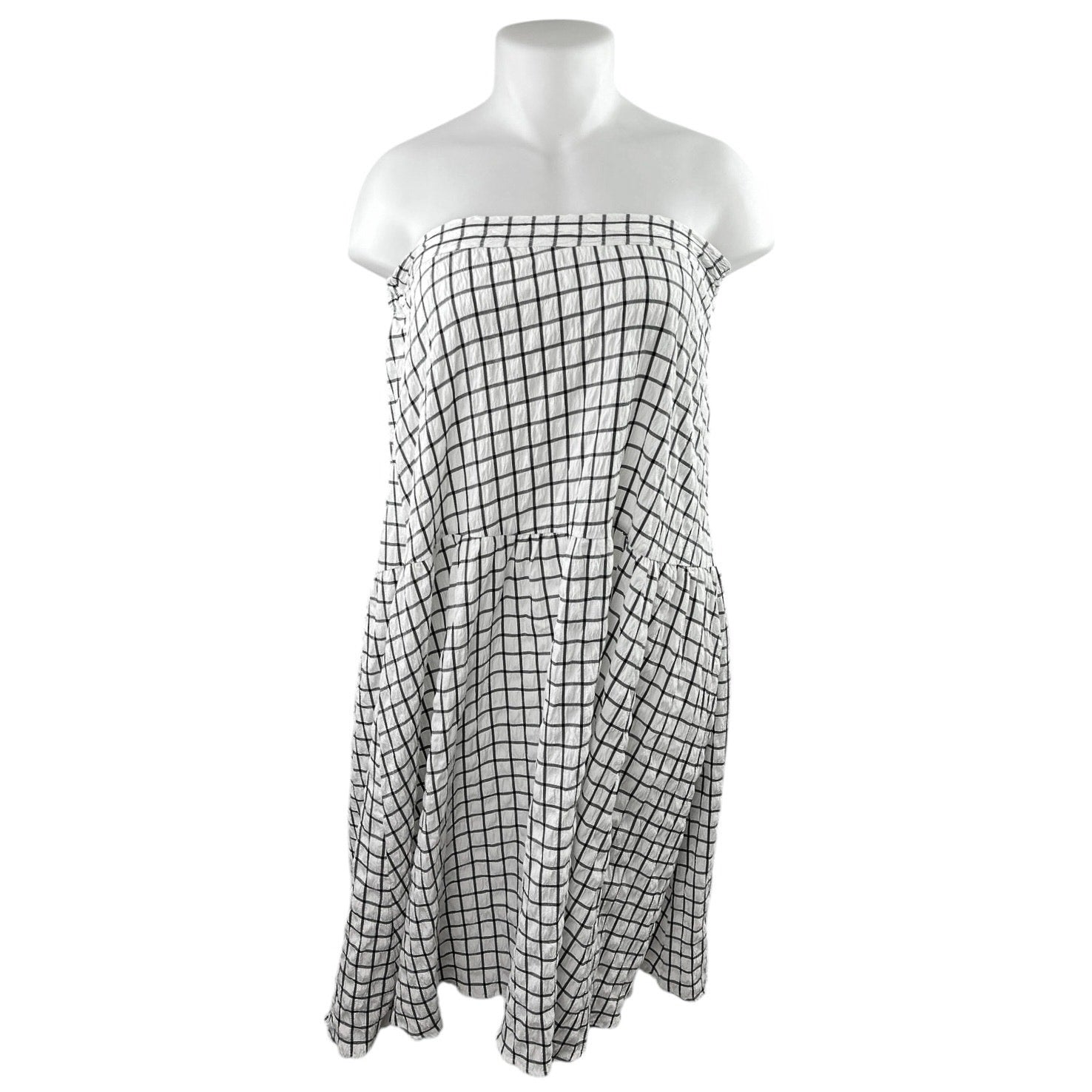 Monki White Grid Checkered Plaid Strapless Sleeveless Midi Tube Tank D –  Brie