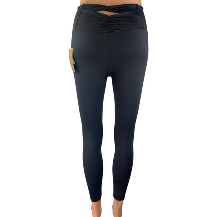 NEW Berlook Black Mid Rise Cinch Back Yoga Workout Athletic Leggings Pants Sz XS
