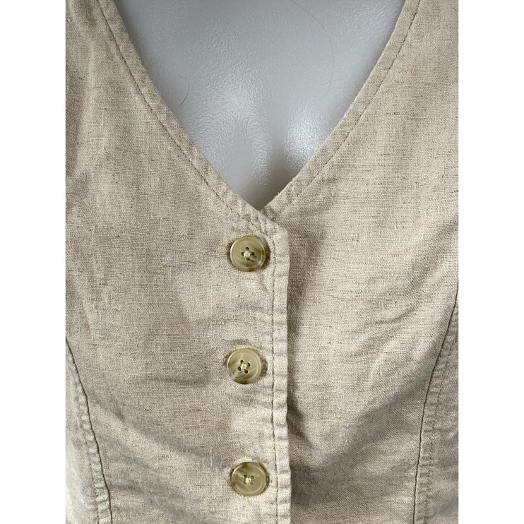 Hollister Women's Beige Sleeveless V Neck Button Up Buckle Vest Crop Top Size S