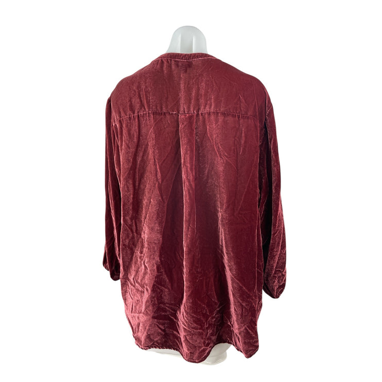 Torrid Harper Women Red Velvet Velour V Neck Long Sleeve Shirt Blouse Top Sz 3X