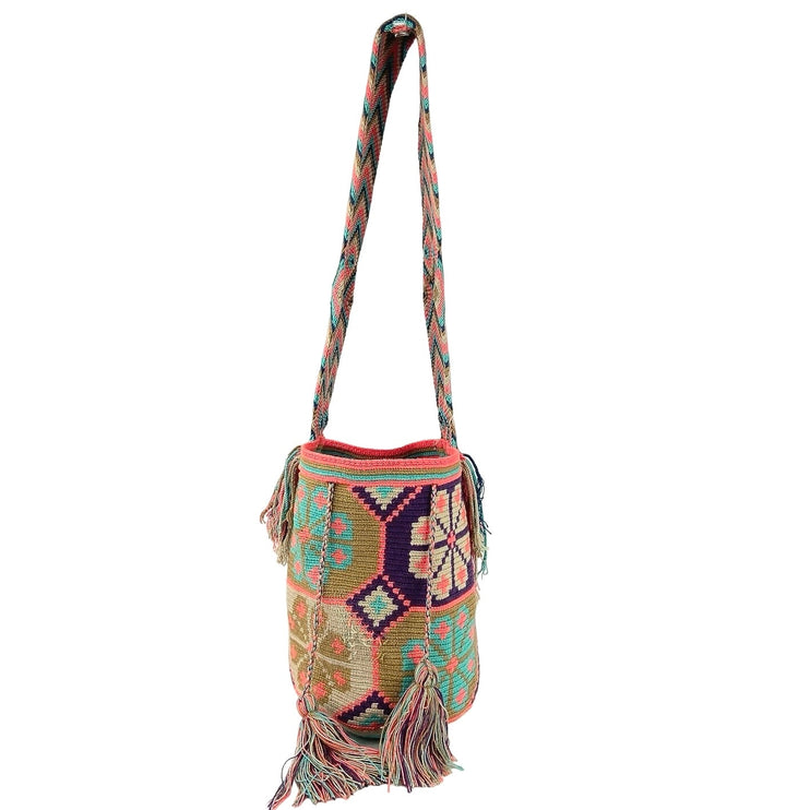 Wayuu Mochila Multicolor Handwoven Crochet Knit Tassel Boho Tribe Crossbody Bag