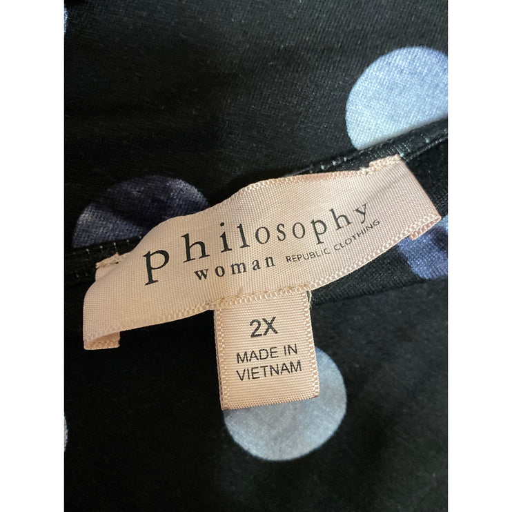 Philosopy Women's Black Polka Dots 3/4 Sleeve Boat Neck Tunic Blouse Top Size 2X