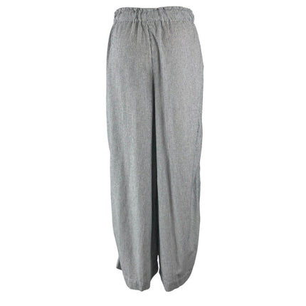 Max Studio Navy Blue Linen Striped High Rise Tie Wide Leg Trousers Pants Size S