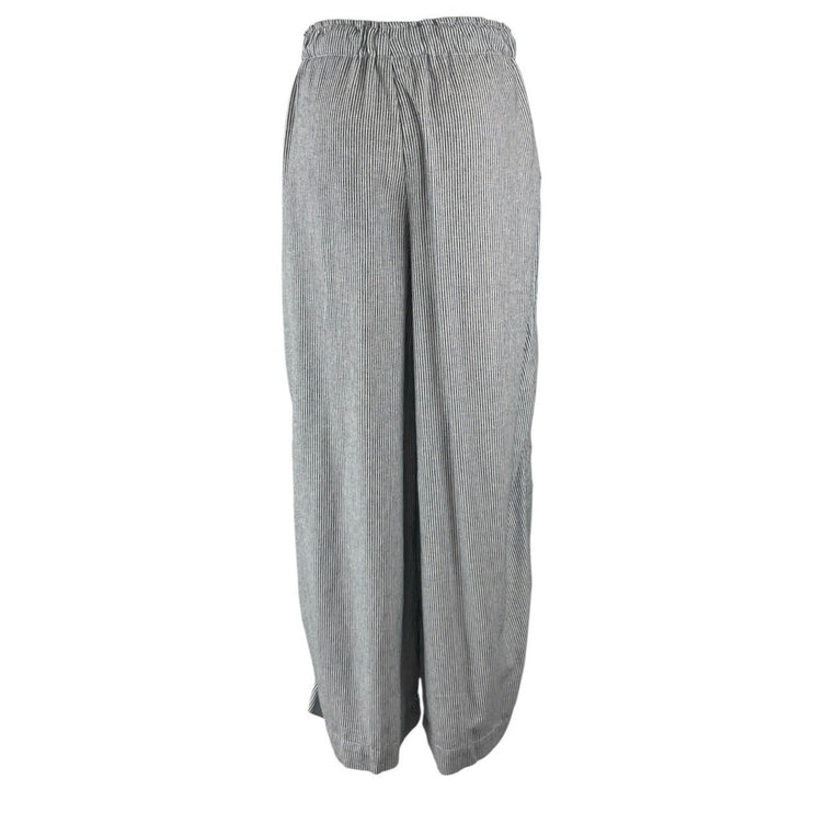 Max Studio Navy Blue Linen Striped High Rise Tie Wide Leg Trousers Pants Size S
