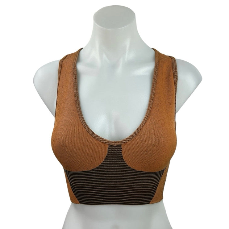 ZARA Brown Seamless Knit Jacquard Scoop Neck Pullover Bustier Crop Top Size XS/S