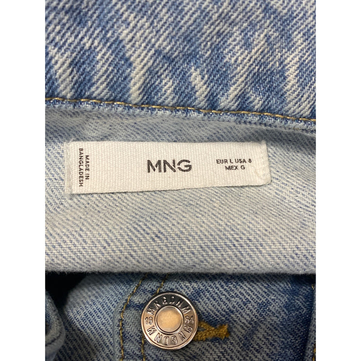 MNG Mango Women's Blue Denim Collared Long Sleeve Button Down Mini Shirt Dress 8