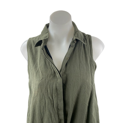 Rachel Roy Women's Green Sleeveless Button Down Swing Shirt Tunic Top Size M