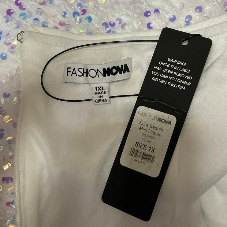 NEW Fashion Nova Kara White Sequin Strapless Tube Mini Bodycon Dress Size 1X