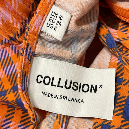 Collusion Orange Blue Plaid Check Sleeveless Tie Tiered A Line Midi Dress Size 6